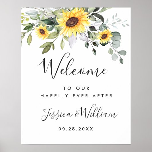 Elegant Sunflower Eucalyptus Weddenschap Welkom Poster (Voorkant)