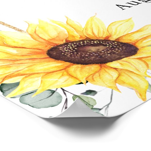 Elegant Sunflower Eucalyptus Weddenschap Welkom Poster (Hoek)