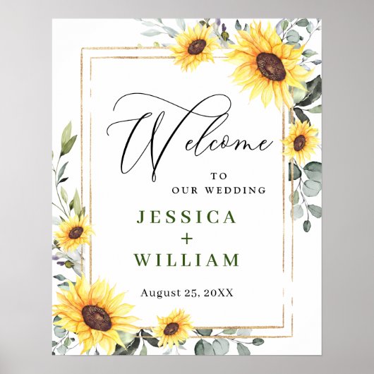 Elegant Sunflower Eucalyptus Weddenschap Welkom Poster (Voorkant)