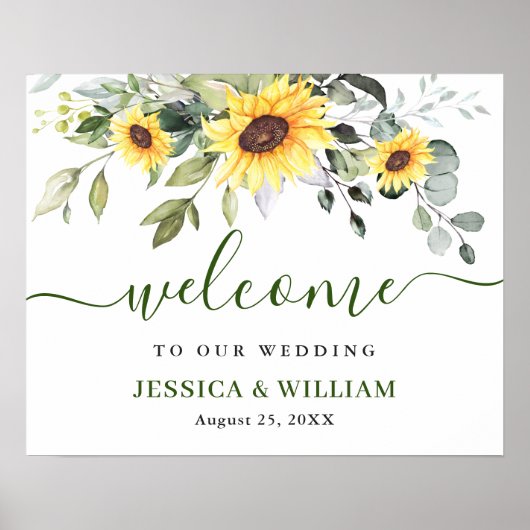Elegant Sunflower Eucalyptus Weddenschap Welkomstb Poster (Voorkant)