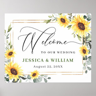 Elegant Sunflower Eucalyptus Weddenschap Welkomstb Poster