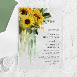 Elegant Sunflower Eucalyptus Wedding Acryl Uitnodigingen