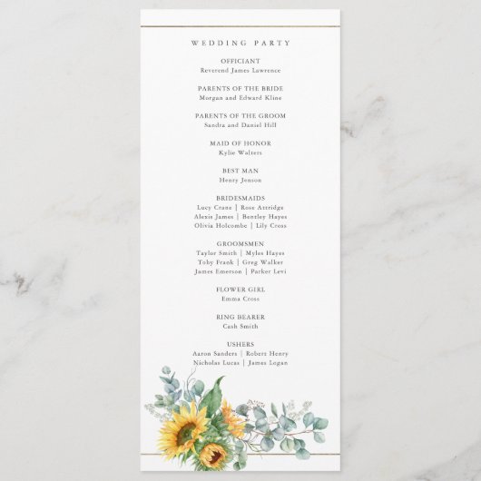Elegant Sunflower Eucalyptus Wedding Programmakaart (Achterkant)