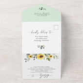 Elegant Sunflower Eucalyptus Wedding QR code All In One Uitnodiging (Buitenkant)