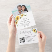 Elegant Sunflower Eucalyptus Wedding QR code All In One Uitnodiging (Afscheurbaar)
