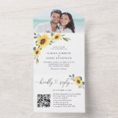 Elegant Sunflower Eucalyptus Wedding QR code All In One Uitnodiging (Binnen)