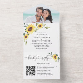Elegant Sunflower Eucalyptus Wedding QR code All In One Uitnodiging