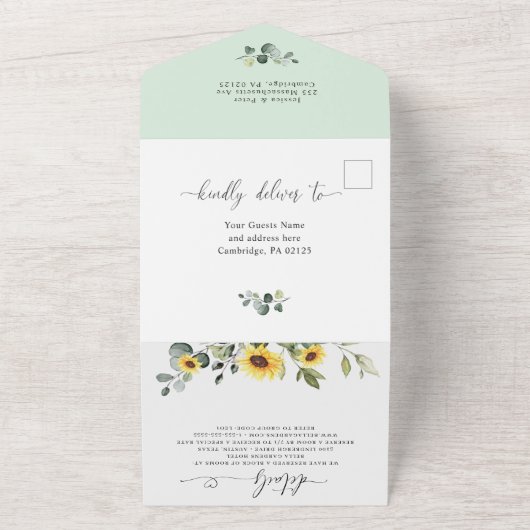 Elegant Sunflower Eucalyptus Wedding QR code All In One Uitnodiging (Buitenkant)
