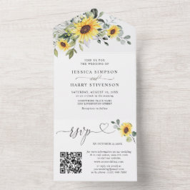 Elegant Sunflower Eucalyptus Wedding QR code All In One Uitnodiging