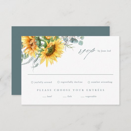 Elegant Sunflower Eucalyptus Wedding RSVP Kaart (Voorkant / Achterkant)
