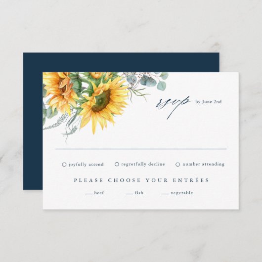 Elegant Sunflower Eucalyptus Wedding RSVP Kaart (Voorkant / Achterkant)