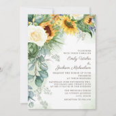 Elegant Sunflower Eucalyptus White Roses Wedding Kaart (Voorkant)