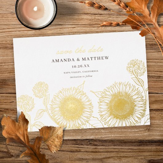 Elegant Sunflower Fall Weddenschap Save the Date R Folie Uitnodiging