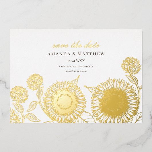 Elegant Sunflower Fall Weddenschap Save the Date R Folie Uitnodiging (Voorkant)