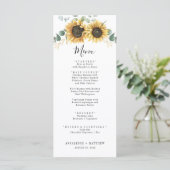 Elegant Sunflower Floral Eucalyptus Wedding Menu (Staand voorkant)