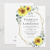 Elegant Sunflower Floral Gold Geometric Weddenscha Kaart (Voorkant / Achterkant)