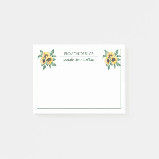 Elegant Sunflower Floral Teacher Monogrammen Post-it® Notes (Voorkant)