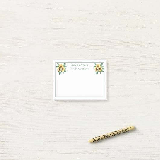 Elegant Sunflower Floral Teacher Monogrammen Post-it® Notes (Op bureau)