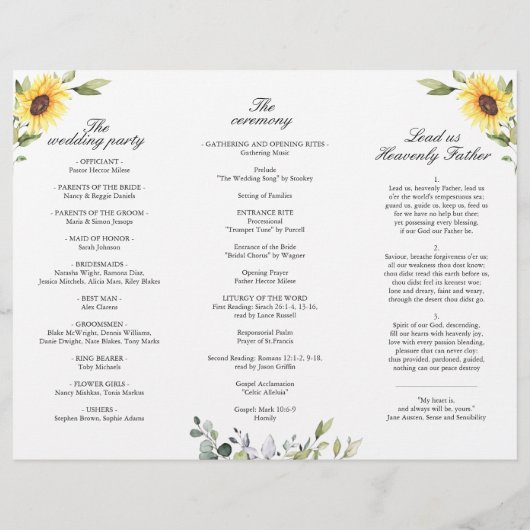 Elegant Sunflower Floral Wedding Ceremony Programm (Achterkant)