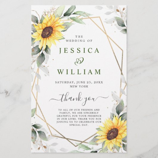 Elegant Sunflower Floral Wedding Ceremony Programm (Voorkant)