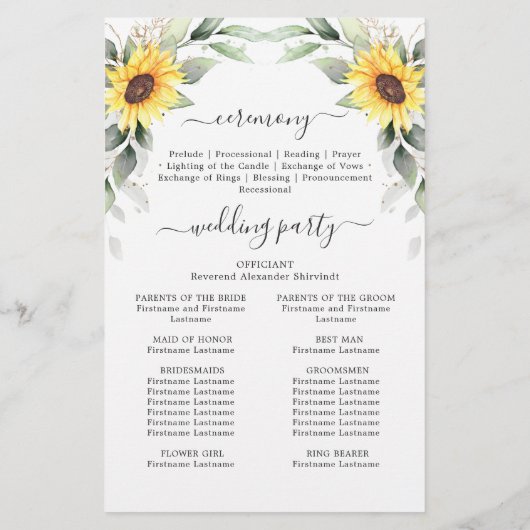 Elegant Sunflower Floral Wedding Ceremony Programm (Achterkant)