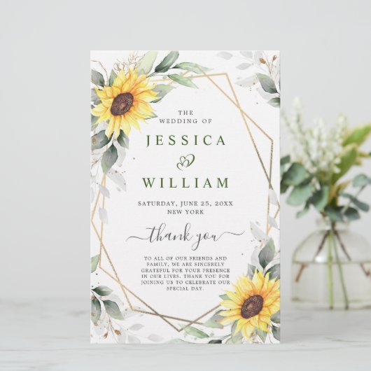 Elegant Sunflower Floral Wedding Ceremony Programm (Staand voorkant)