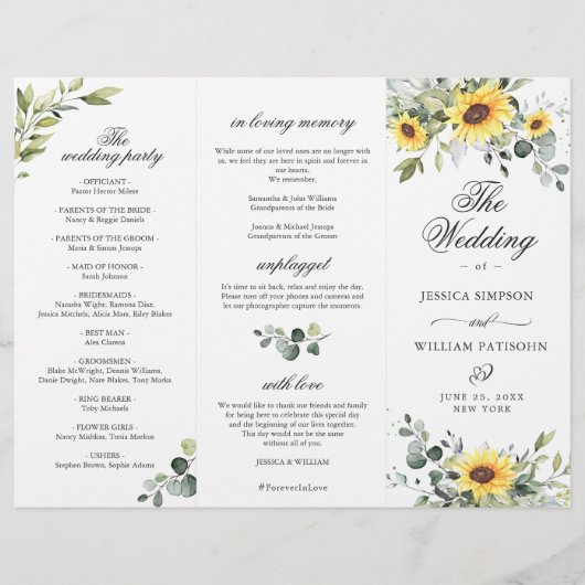 Elegant Sunflower Floral Wedding Ceremony Programm (Voorkant)