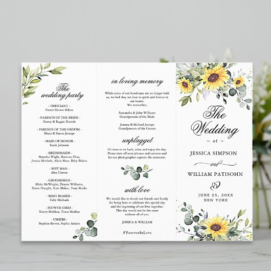 Elegant Sunflower Floral Wedding Ceremony Programm