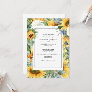 Elegant Sunflower Floral Wedding Invitation Kaart