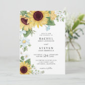 Elegant Sunflower Floral Wedding Kaart (Staand voorkant)