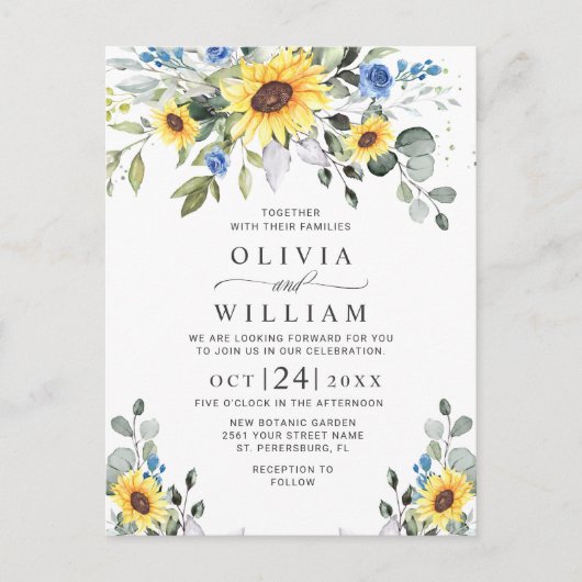 Elegant Sunflower Floral Wedding Kaart (Voorkant)