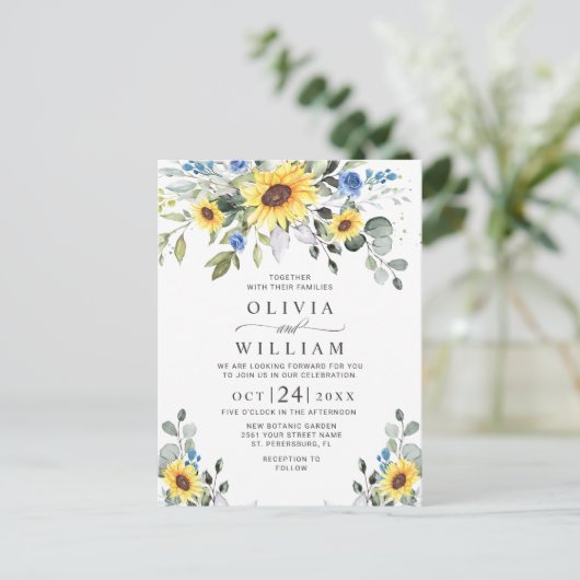 Elegant Sunflower Floral Wedding Kaart (Staand voorkant)