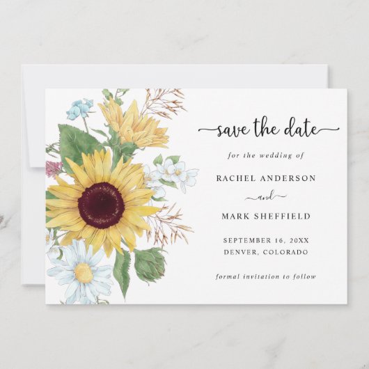 Elegant Sunflower Floral Wedding Save The Date (Achterkant)