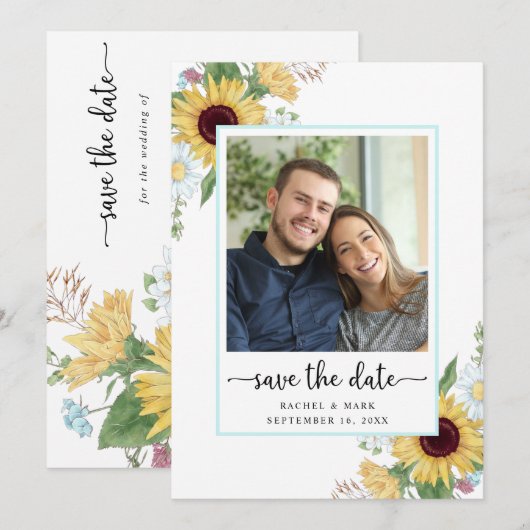 Elegant Sunflower Floral Wedding Save The Date (Voorkant / Achterkant)