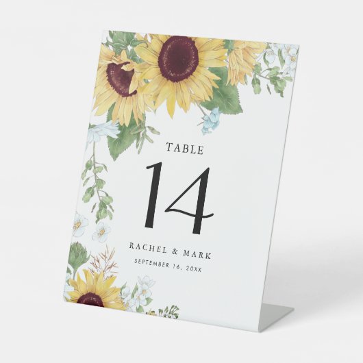 Elegant Sunflower Floral Wedding Table Number Reclamebord Met Voetstuk (Voorkant)