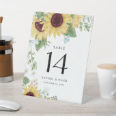 Elegant Sunflower Floral Wedding Table Number Reclamebord Met Voetstuk (Insitu)