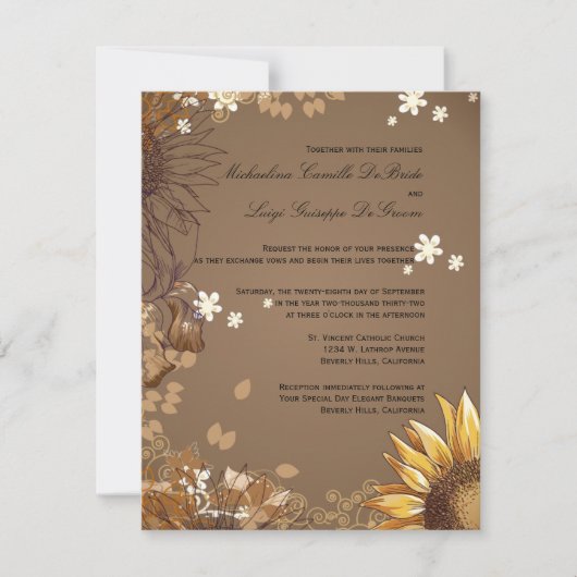 Elegant Sunflower Formal Wedding Invite Kaart (Voorkant)