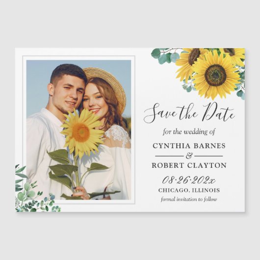 Elegant Sunflower Foto Save the Date Magnet (Voorkant)