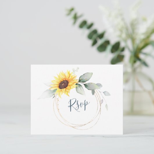 Elegant Sunflower Greeneral Floral Waterverf RSVP Briefkaart (Staand voorkant)
