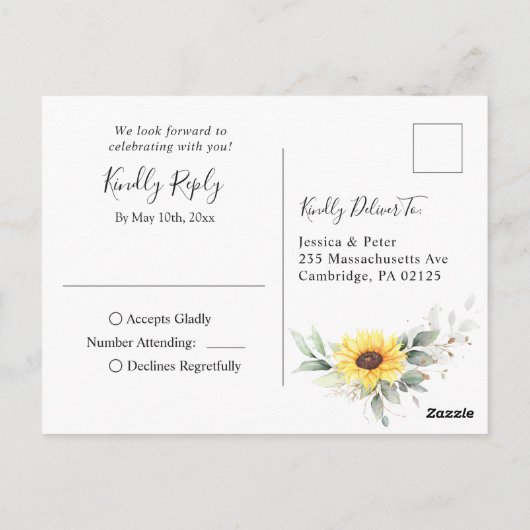 Elegant Sunflower Greeneral Floral Waterverf RSVP Briefkaart (Achterkant)