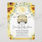 Elegant Sunflower Greenery drive by Baby shower Kaart (Voorkant / Achterkant)