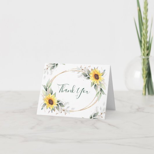 Elegant Sunflower Greenery Floral Bedankkaart (Voorkant)