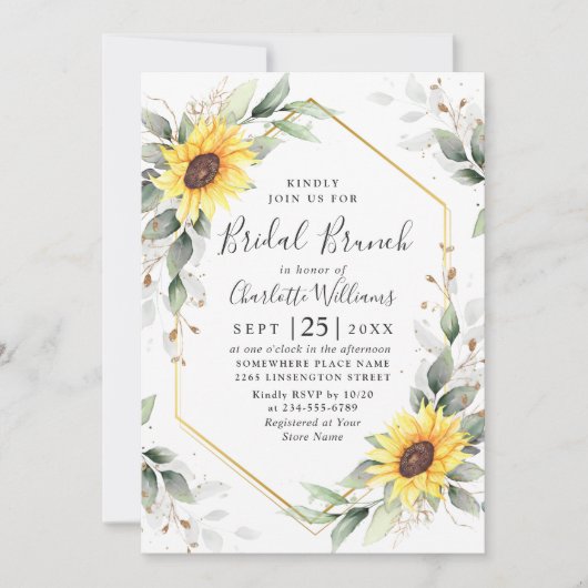 Elegant Sunflower Greenery Floral Bridal Brunch Kaart (Voorkant)