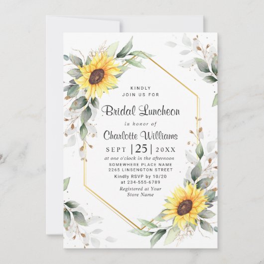 Elegant Sunflower Greenery Floral Bridal Luncheon Kaart (Voorkant)