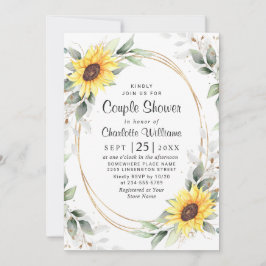 Elegant Sunflower Greenery Floral Couple Shower Kaart