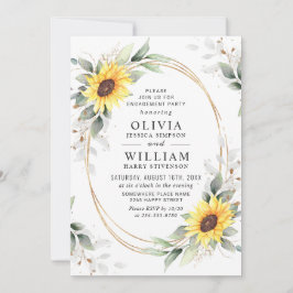 Elegant Sunflower Greenery Floral Engagement Party Kaart