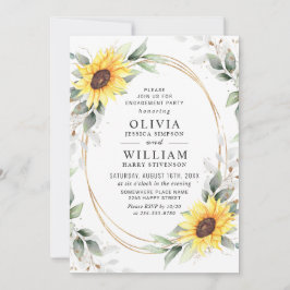 Elegant Sunflower Greenery Floral Engagement Party Kaart