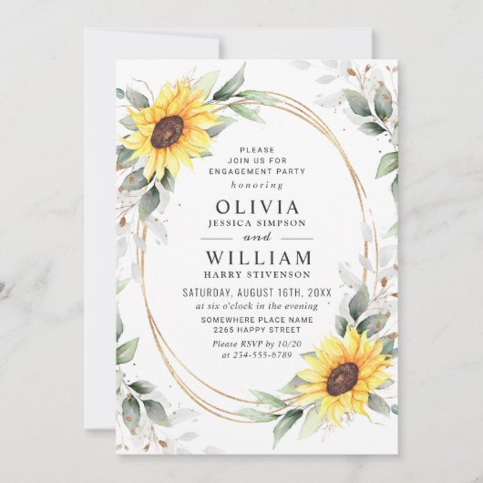 Elegant Sunflower Greenery Floral Engagement Party Kaart (Voorkant)