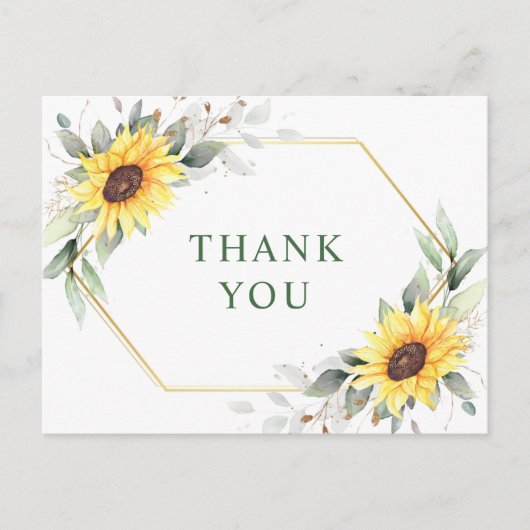 Elegant Sunflower Greenery Floral Hartelijk dank Briefkaart (Voorkant)