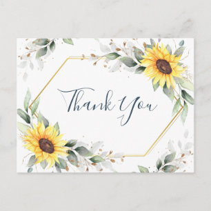 Elegant Sunflower Greenery Floral Hartelijk dank Briefkaart